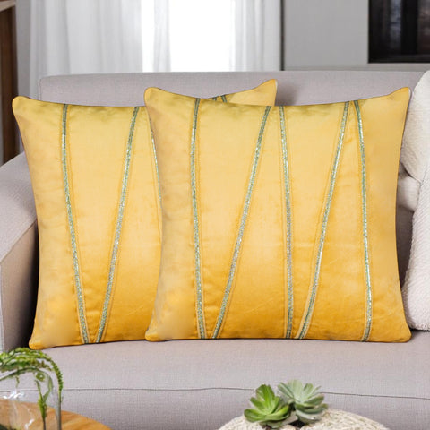 Vendola Premium Velvet Cushion Covers with Elegant Golden Lace Detailing