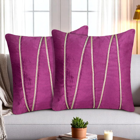 Vendola Premium Velvet Cushion Covers with Elegant Golden Lace Detailing