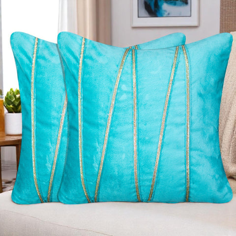 Vendola Premium Velvet Cushion Covers with Elegant Golden Lace Detailing