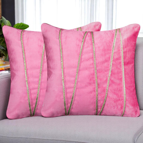 Vendola Premium Velvet Cushion Covers with Elegant Golden Lace Detailing