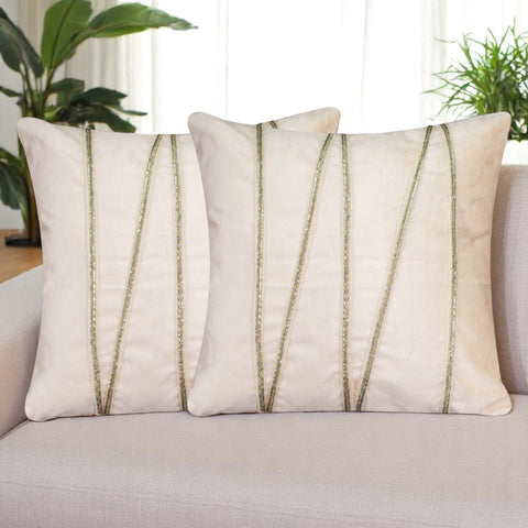Vendola Premium Velvet Cushion Covers with Elegant Golden Lace Detailing