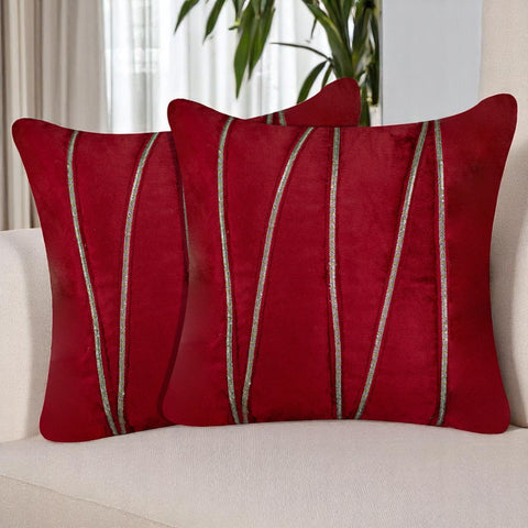 Vendola Premium Velvet Cushion Covers with Elegant Golden Lace Detailing
