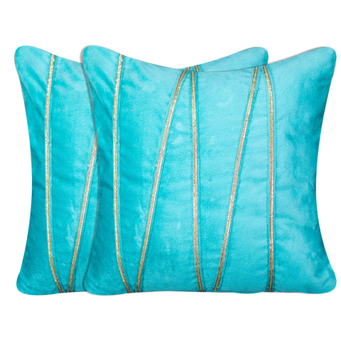 Vendola Premium Velvet Cushion Covers with Elegant Golden Lace Detailing