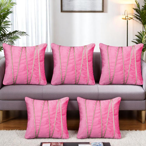 Vendola Premium Velvet Cushion Covers with Elegant Golden Lace Detailing