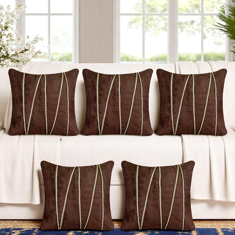 Vendola Premium Velvet Cushion Covers with Elegant Golden Lace Detailing