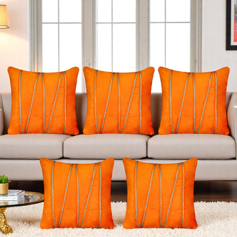 Vendola Premium Velvet Cushion Covers with Elegant Golden Lace Detailing