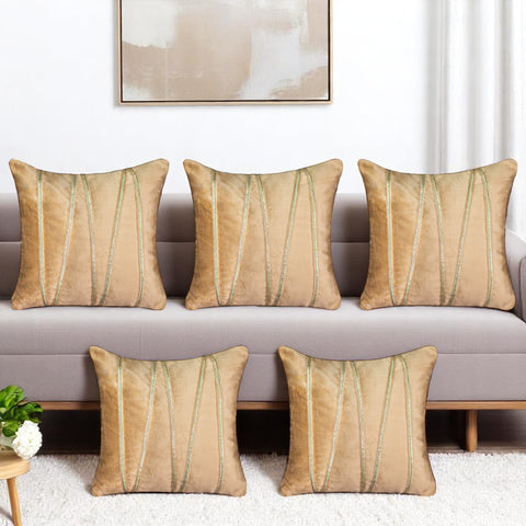 Vendola Premium Velvet Cushion Covers with Elegant Golden Lace Detailing