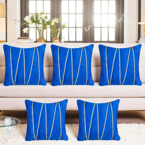 Vendola Premium Velvet Cushion Covers with Elegant Golden Lace Detailing
