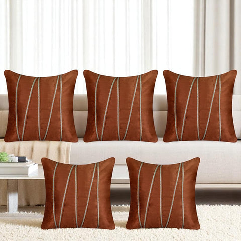 Vendola Premium Velvet Cushion Covers with Elegant Golden Lace Detailing