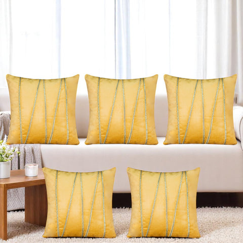 Vendola Premium Velvet Cushion Covers with Elegant Golden Lace Detailing