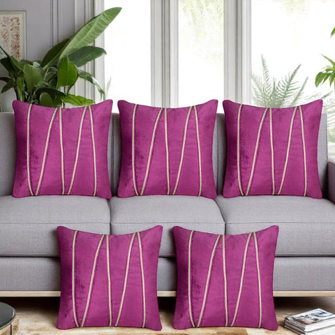 Vendola Premium Velvet Cushion Covers with Elegant Golden Lace Detailing
