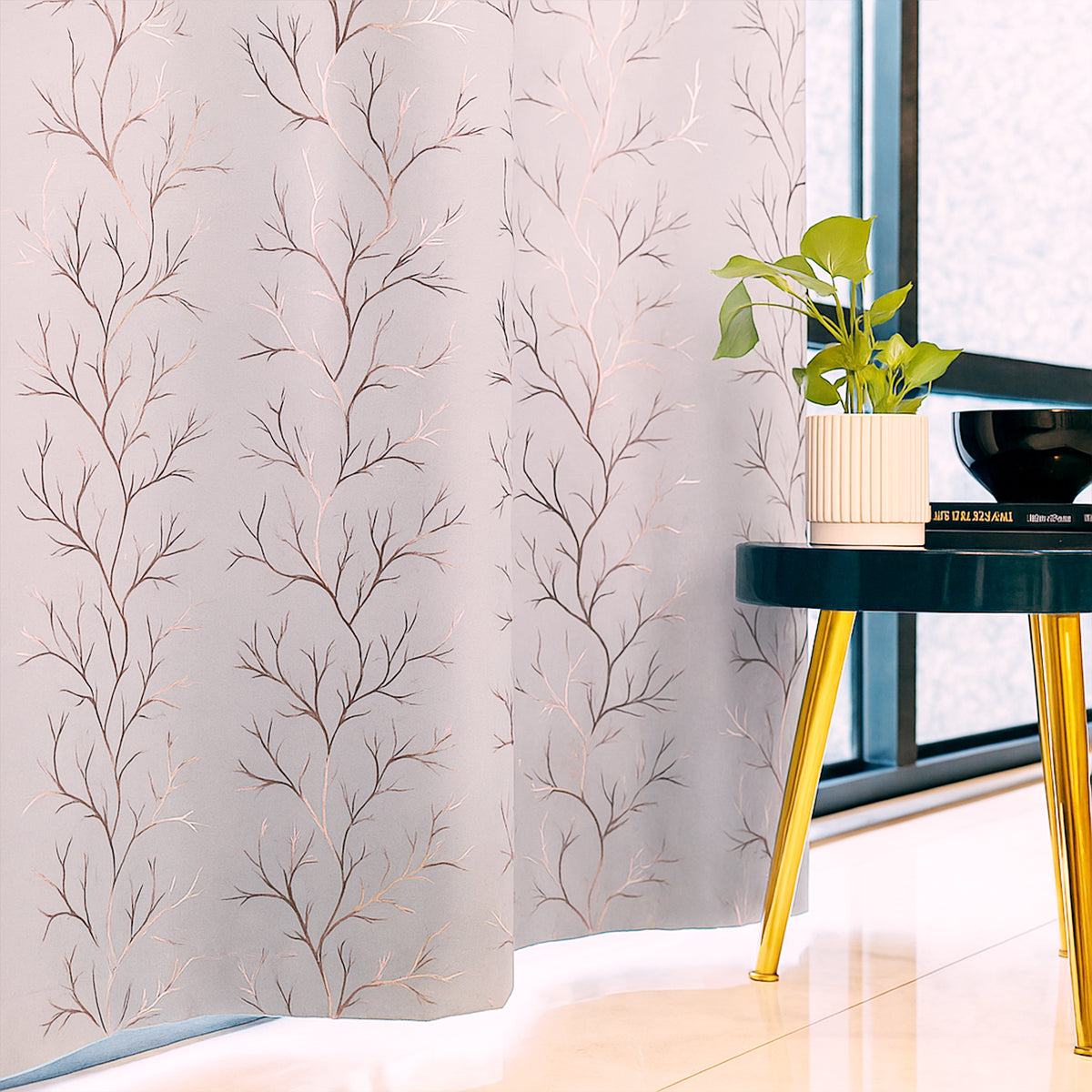 Vendola Premium Blackout Curtains with Shimmering Foil Print | Stainless Steel Eyelets | Matching Tie-Back Included | Elegant Beige | Light Blocking & Privacy Curtains for Living Room & Bedroom (Copy)