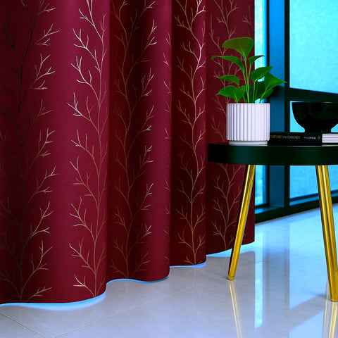 Vendola Premium Blackout Curtains with Shimmering Foil Print | Stainless Steel Eyelets | Matching Tie-Back Included | Elegant Beige | Light Blocking & Privacy Curtains for Living Room & Bedroom